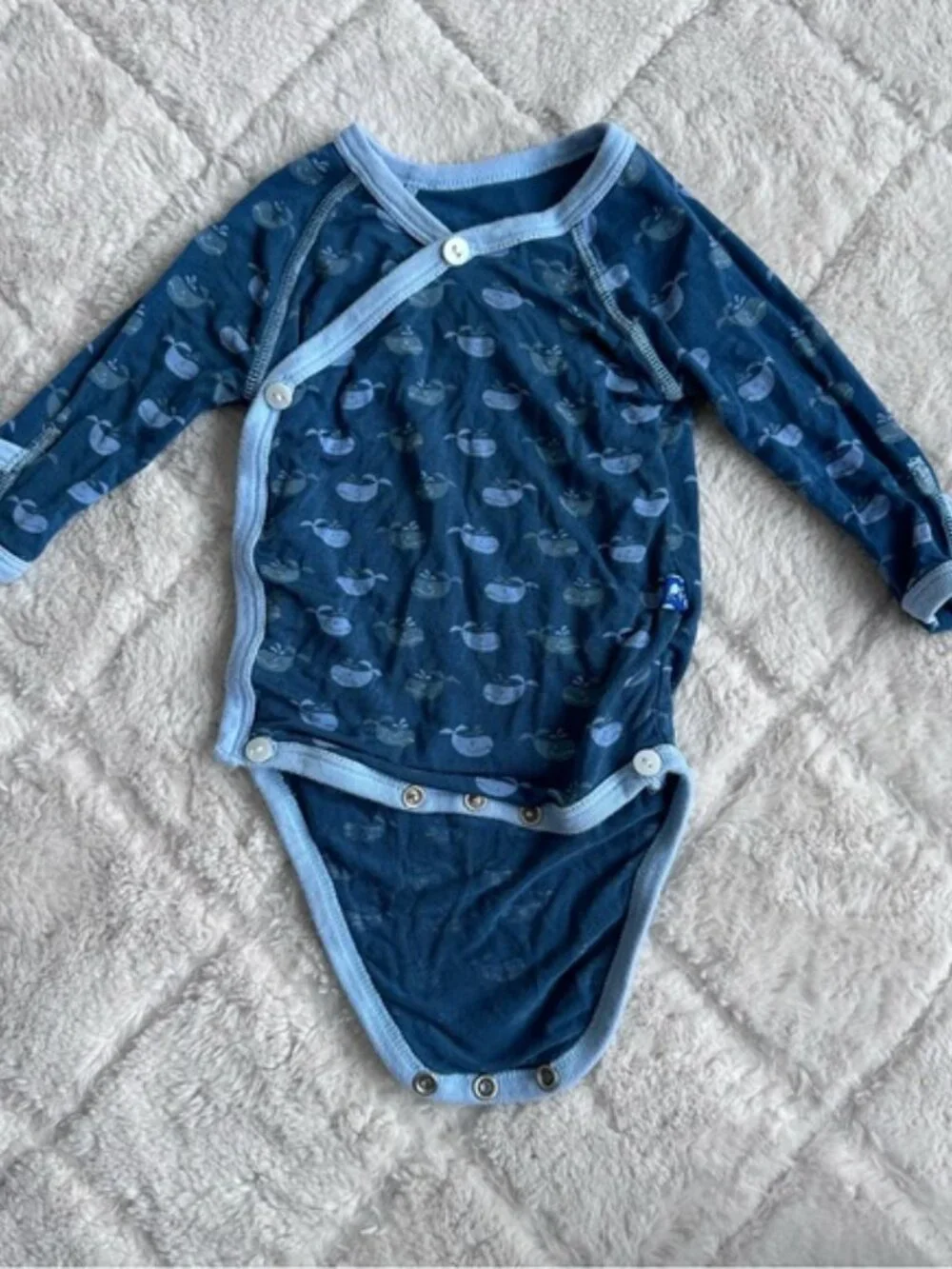 Kickee Pants | Twilight Tiny Whales Long Sleeve Kimono Onesie | Size 3-6 Months